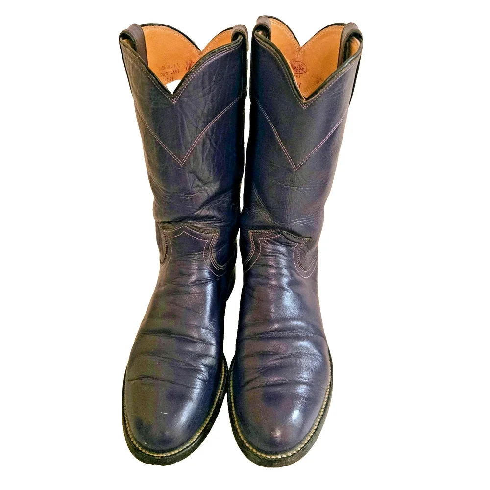 Vintage Justin L3081 Purple Leather Cowboy Western Roper Boots 7